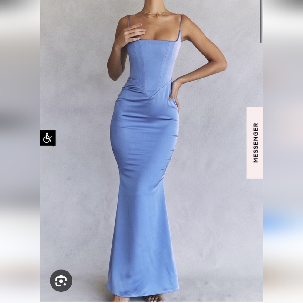 House of CB Blue Satin Corset Maxi Dress Medium Med M - Picture 1 of 5